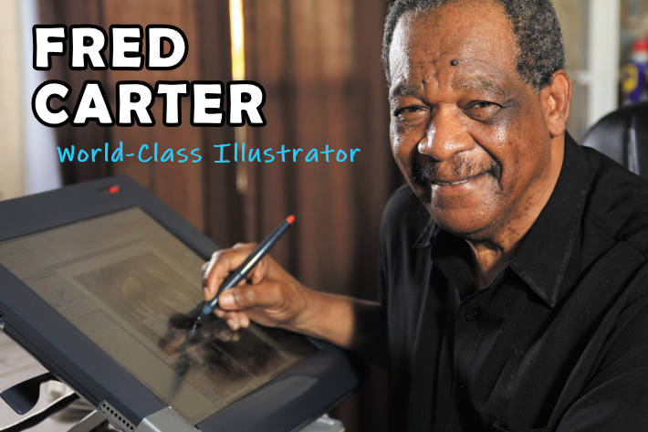 Fred Carter drawing at his tablet